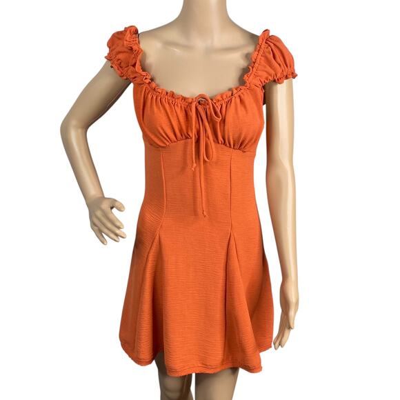 Urban Outfitters Blair Orange Pumpkin Spice Milkmaid Mini Dress SZ S - Picture 4 of 13